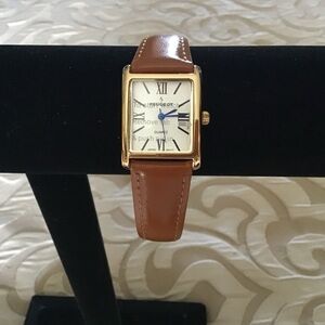 Gold and Brown Leather Strap Watch